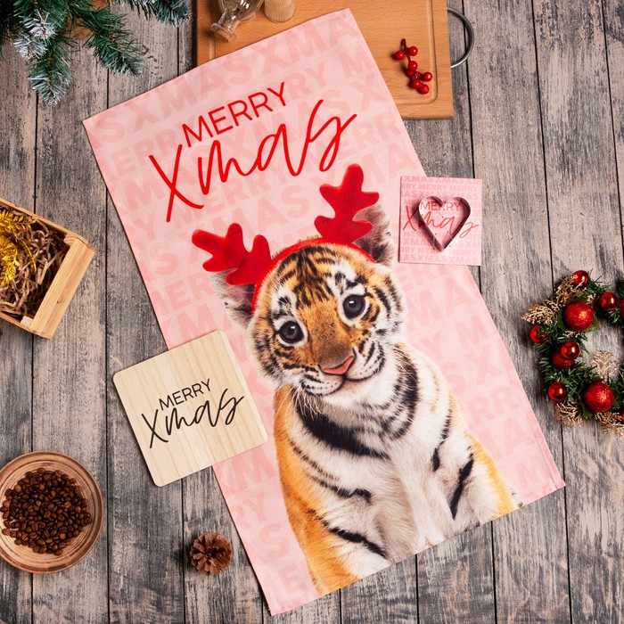 

Этель Новогодний подарочный набор кухонный Merry Xmas подставка, полотенце, формочка