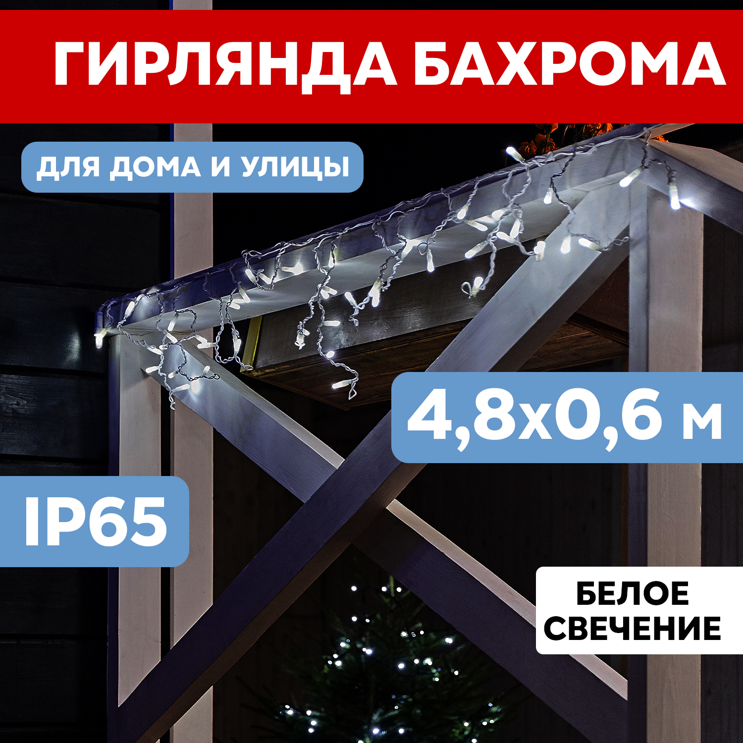 Световая бахрома Neon-Night гирлянда Айскл 4,8х0,6 м прозрачный ПВХ 176 LED белый