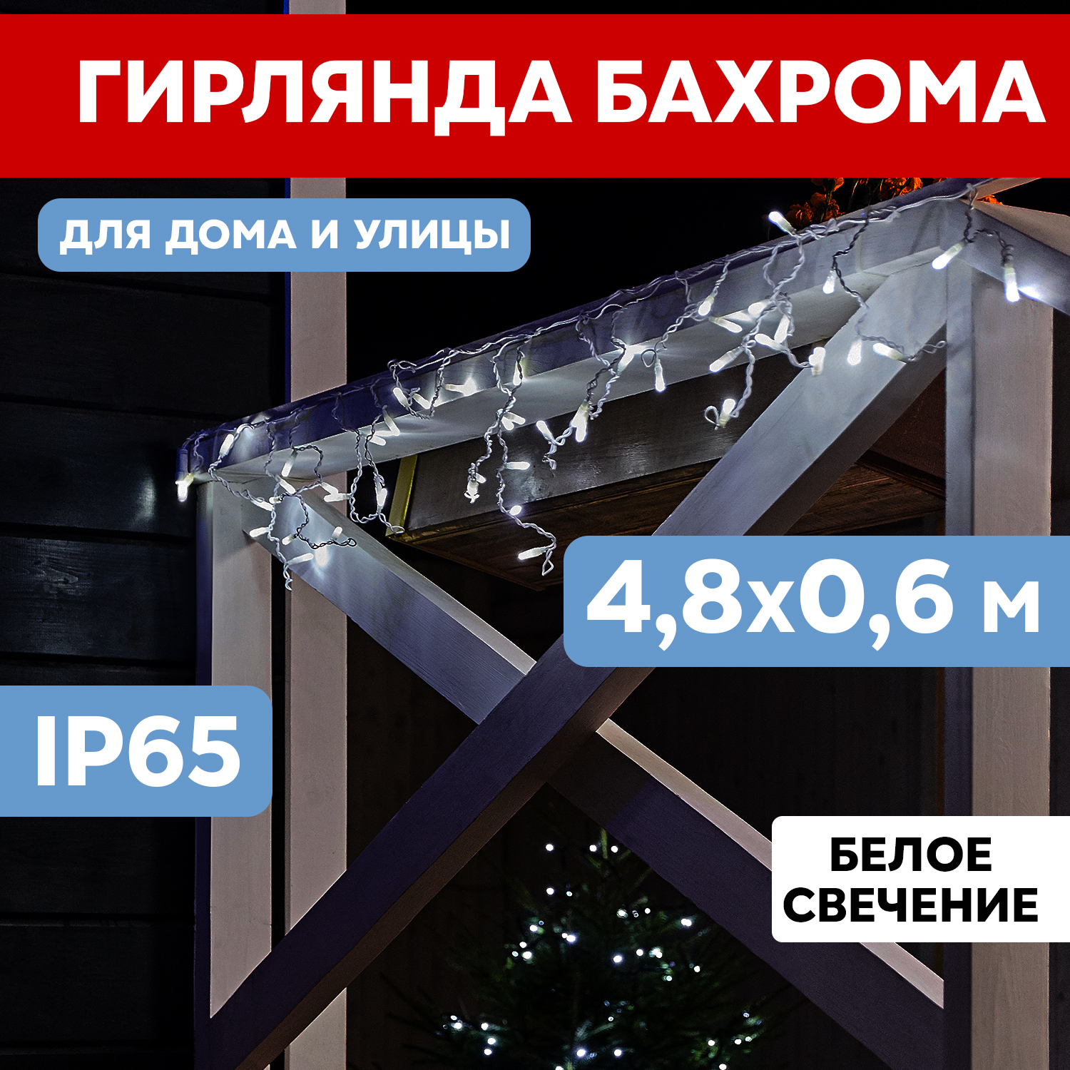 Световая бахрома Neon-Night гирлянда Айскл 4,8х0,6 м белый ПВХ 230 В 176 LED белый