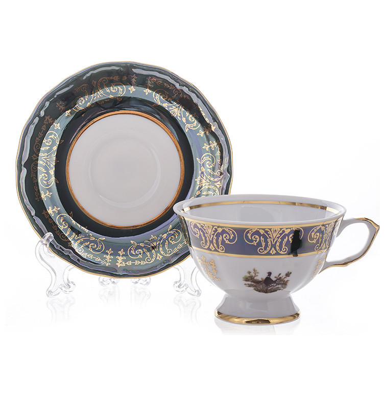 Набор чайных пар 200 мл 6 шт  Bavarian Porcelain Мария-Тереза /Охота зелёная / 024280