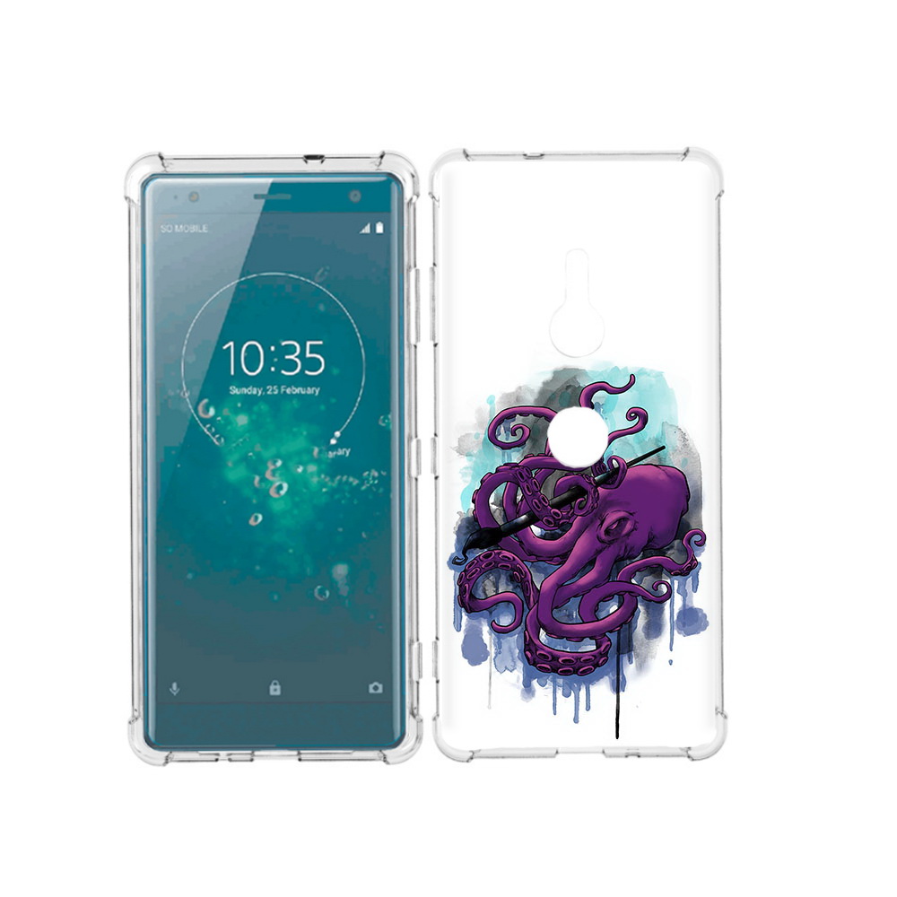 

Чехол MyPads Tocco для Sony Xperia XZ3 фиолетовый осьминог, Прозрачный, Tocco