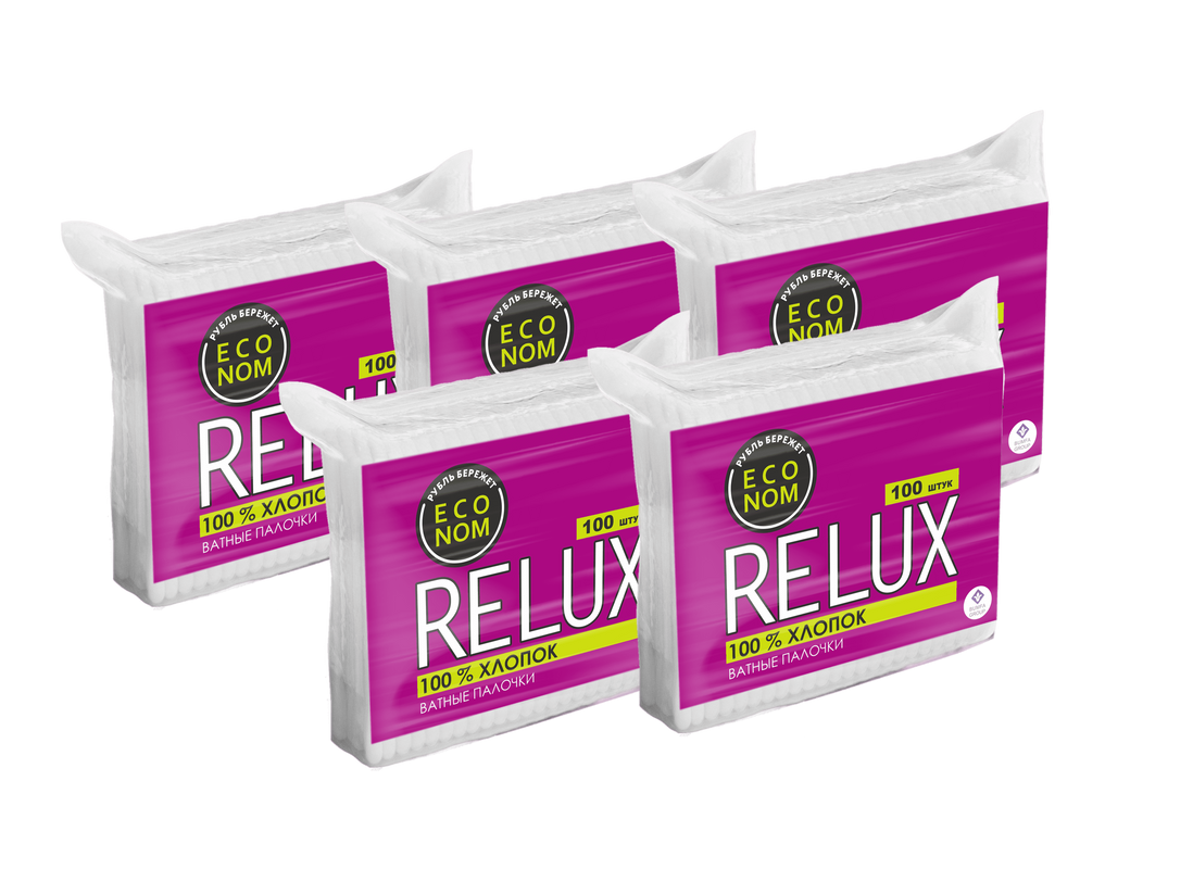 Ватные палочки Relux пакет 100 шт. х 5 уп.