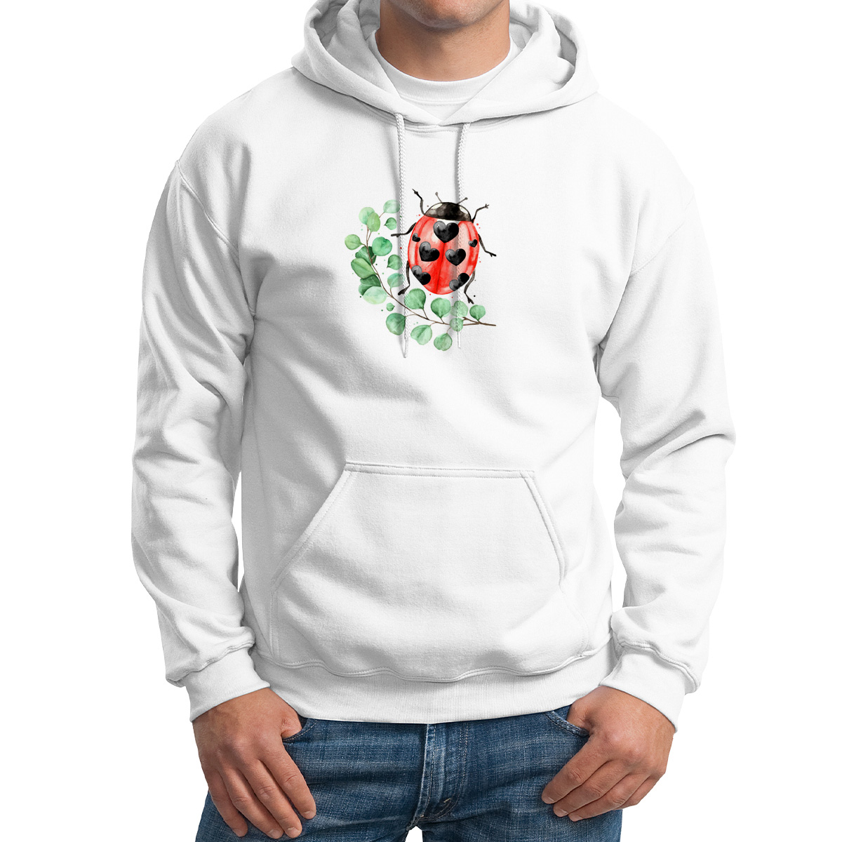 

Худи унисекс CoolPodarok Божья коровка белое 42 RU, Белый, 2M041199