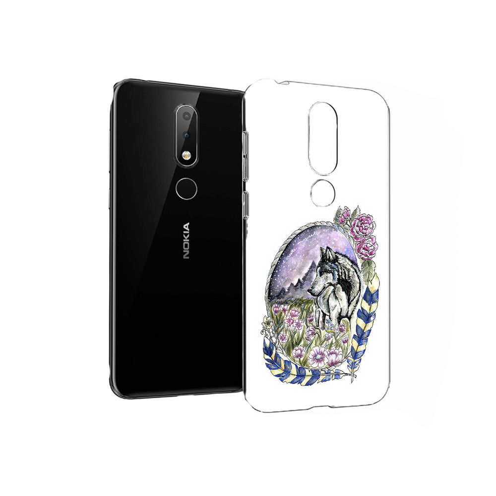 

Чехол MyPads Tocco для Nokia X6 нарисованный волк в цветах с перьями (PT115295.99.509), Прозрачный, Tocco