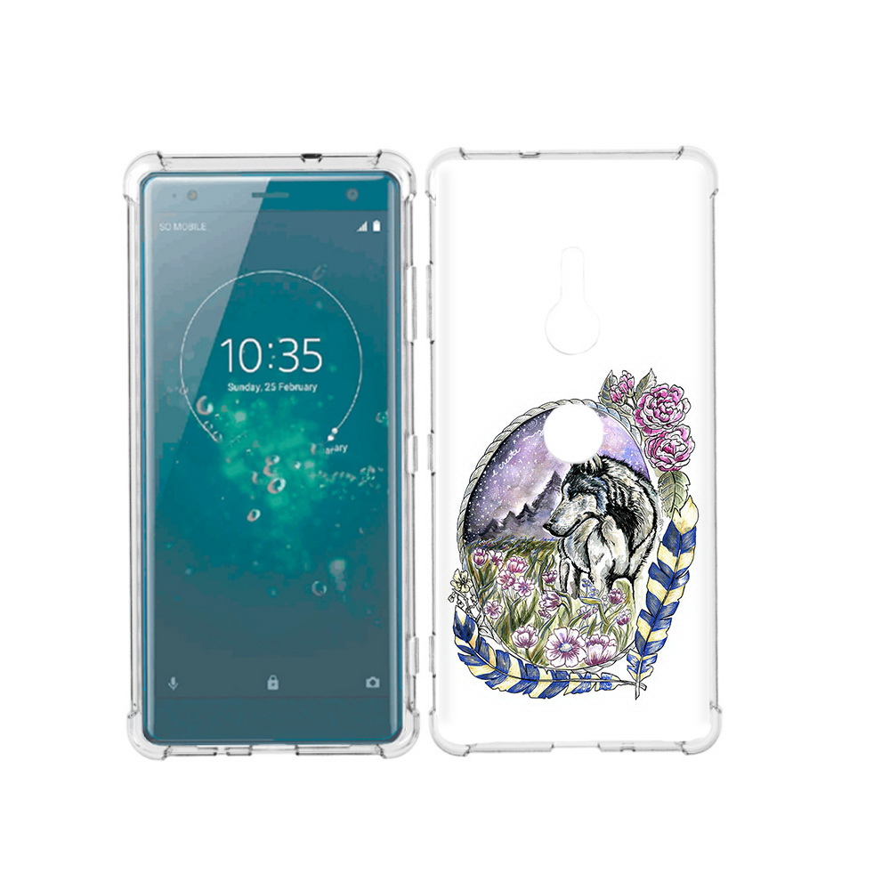 

Чехол MyPads Tocco для Sony Xperia XZ3 нарисованный волк в цветах с перьями, Прозрачный, Tocco