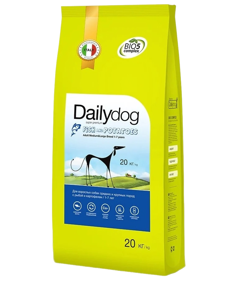 Сухой корм для собак Dailydog Adult Medium-Large Breed, рыба и картофель, 20кг