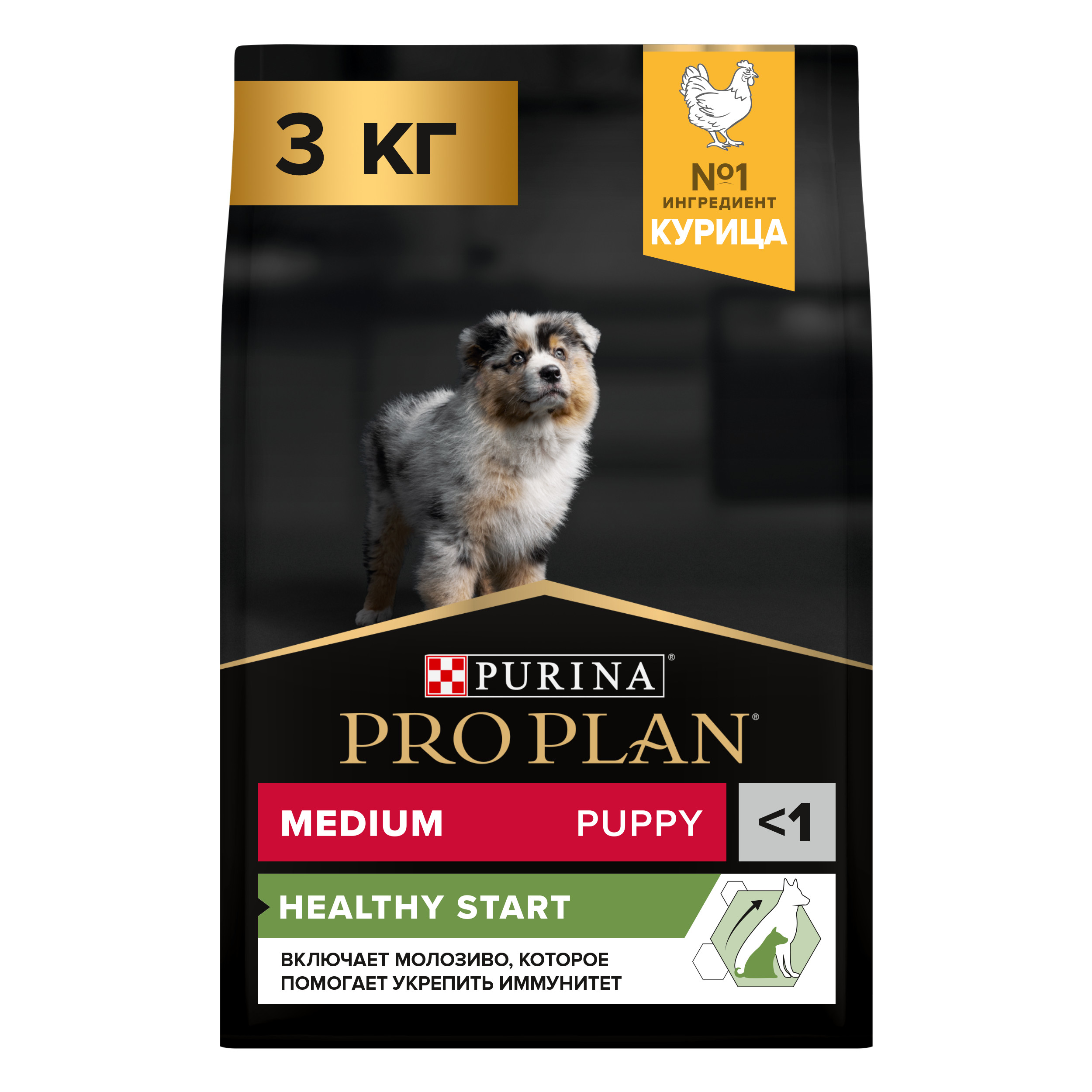 

Сухой корм для щенков PRO PLAN для средних пород с курицей, 3 кг, OptiStart Medium Puppy