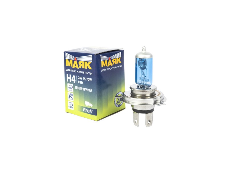 

МАЯК Лампа галоген.H4 24 V 75/70 W Super White "МАЯК"