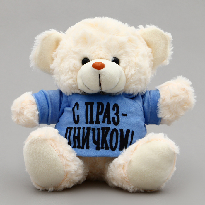 Мягкая игрушка POMPOSHKI Мишка в кофте С праздничком! Белый, синий 13 см мягкая игрушка медведь 65 см синий