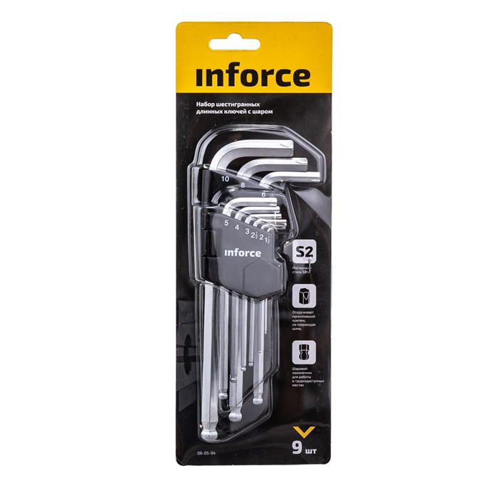 

Набор шестигранных длинных ключей с шаром 9 шт Inforce 06-05-94