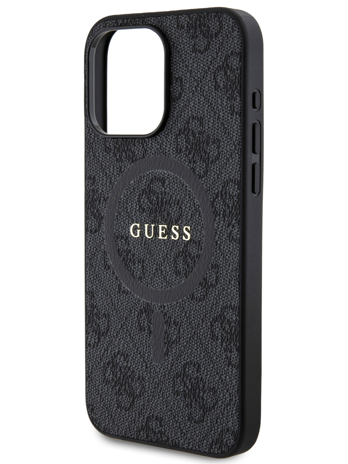 Чехол Guess для iPhone 15 Pro Max из экокожи с MagSafe Metal logo Hard Black