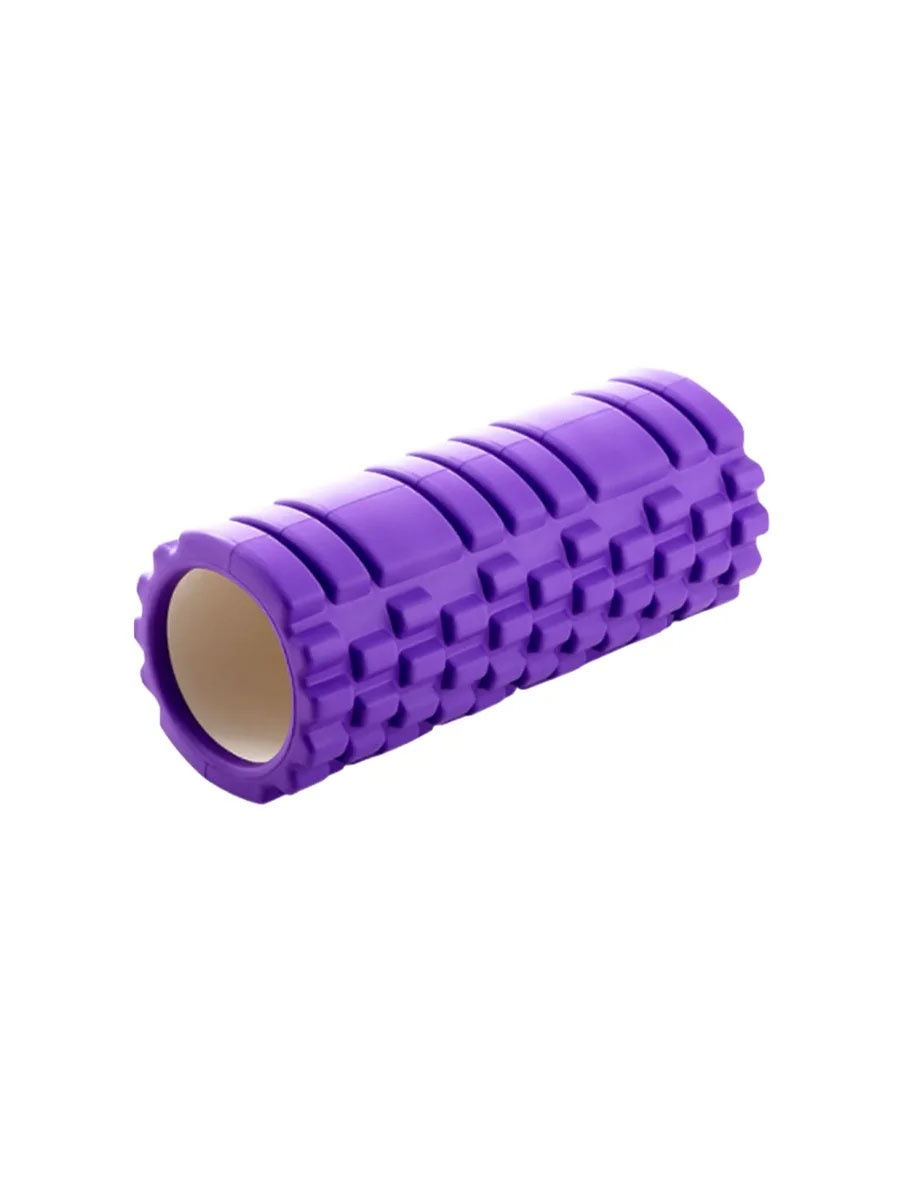 Ролик массажный URM с шипами для фитнеса, МФР и проработки мышц, 33x14 см, фиолетовый