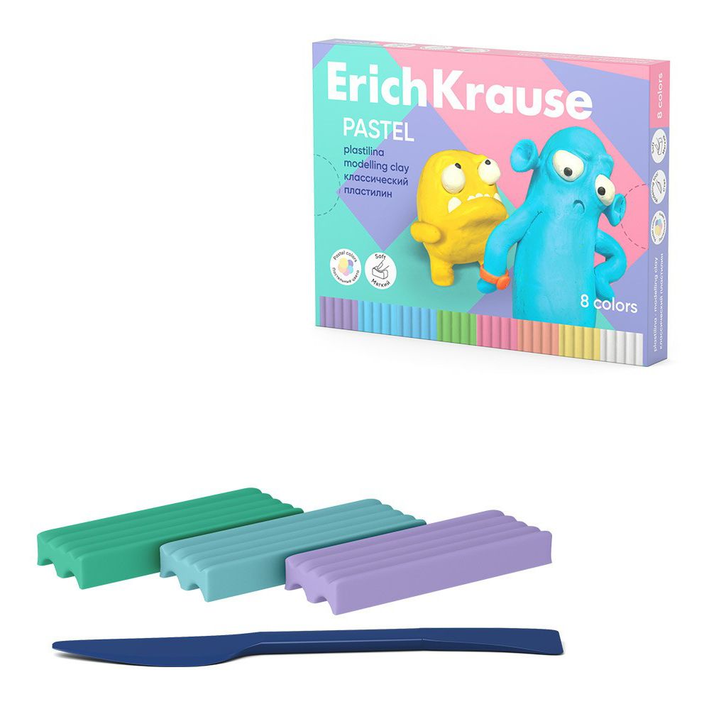 

Пластилин классический ErichKrause Jolly Friends Pastel 8 цветов, Разноцветный