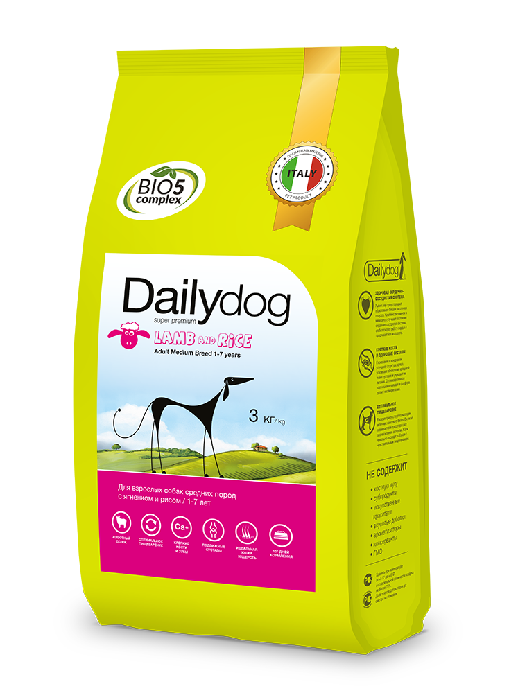 Сухой корм для собак Dailydog Adult Medium Breed, для средних пород, ягненок и рис, 3кг
