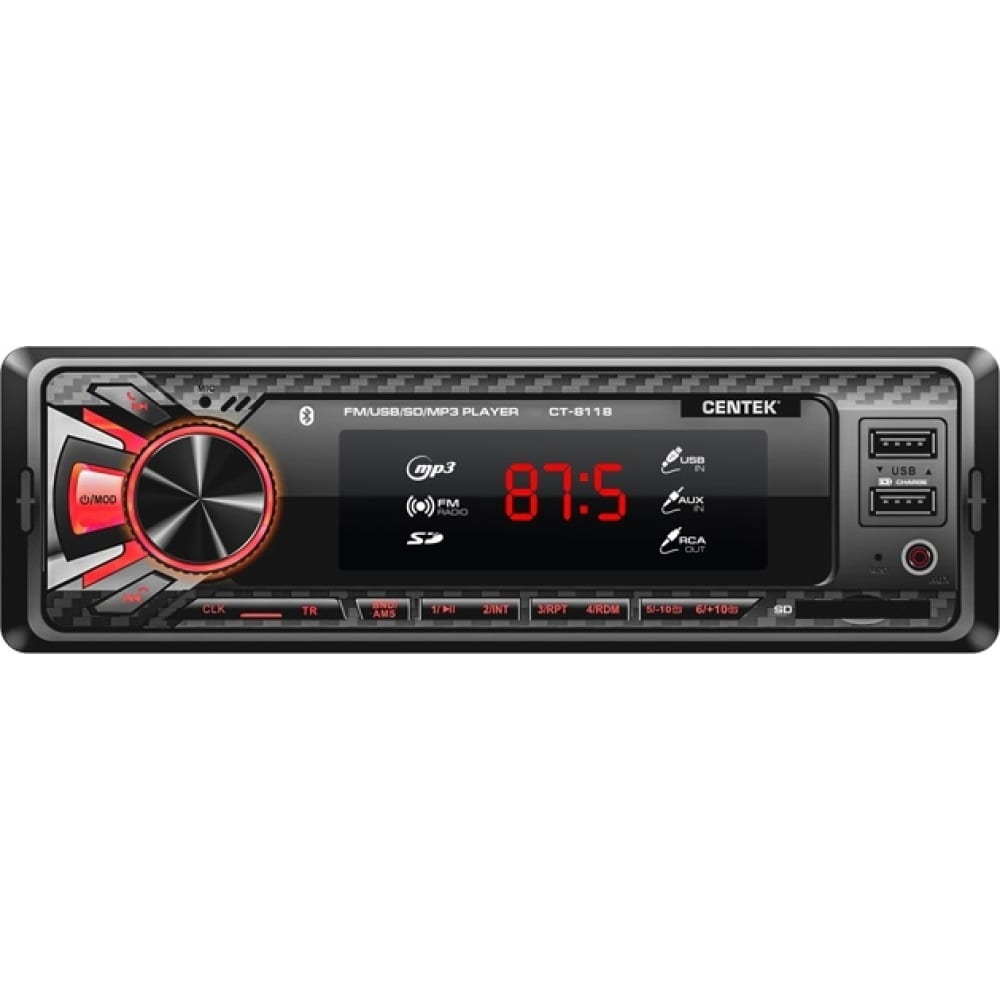 Автомагнитола Centek СТ-8118, 4х50 Вт, 7 цветов подсветки, BLUETOOTH, USB, AUX, SD, MMC