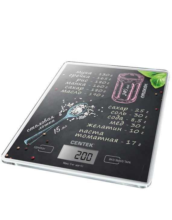 Весы кухонные Centek CT-2462 черные, электронные, стеклянные, LCD, 190х200 мм кухонные весы centek ct 2462 суши