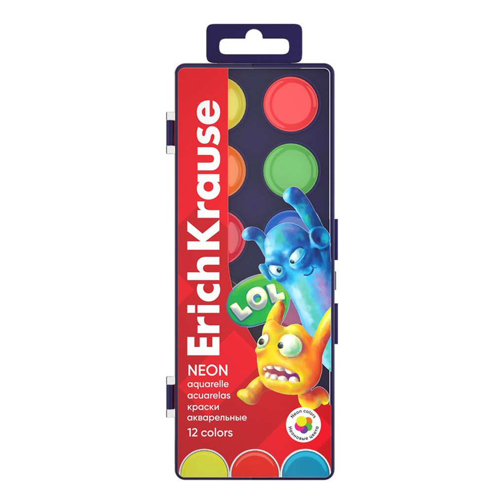 

Краски акварельные ErichKrause Jolly Friends Neon 12 цветов, Разноцветный
