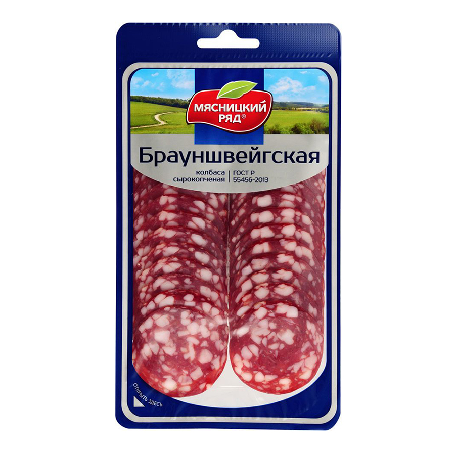 

Колбаса сырокопченая Мясницкий ряд Брауншвейгская полусухая, нарезка, 100 г