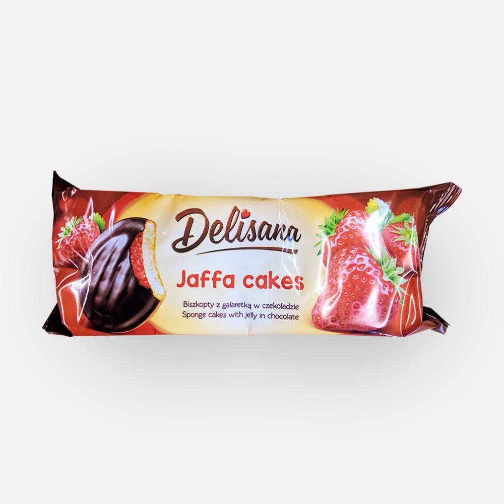 фото Печенье delisana jaffa cakes, бисквитное, с клубничным желе, в шоколаде, 135 г