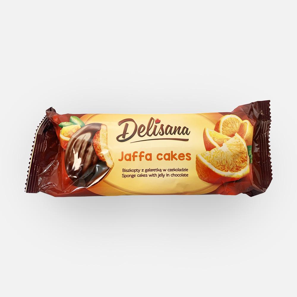 фото Печенье delisana jaffa cakes, бисквитное, с апельсиновым желе, в шоколаде, 135 г