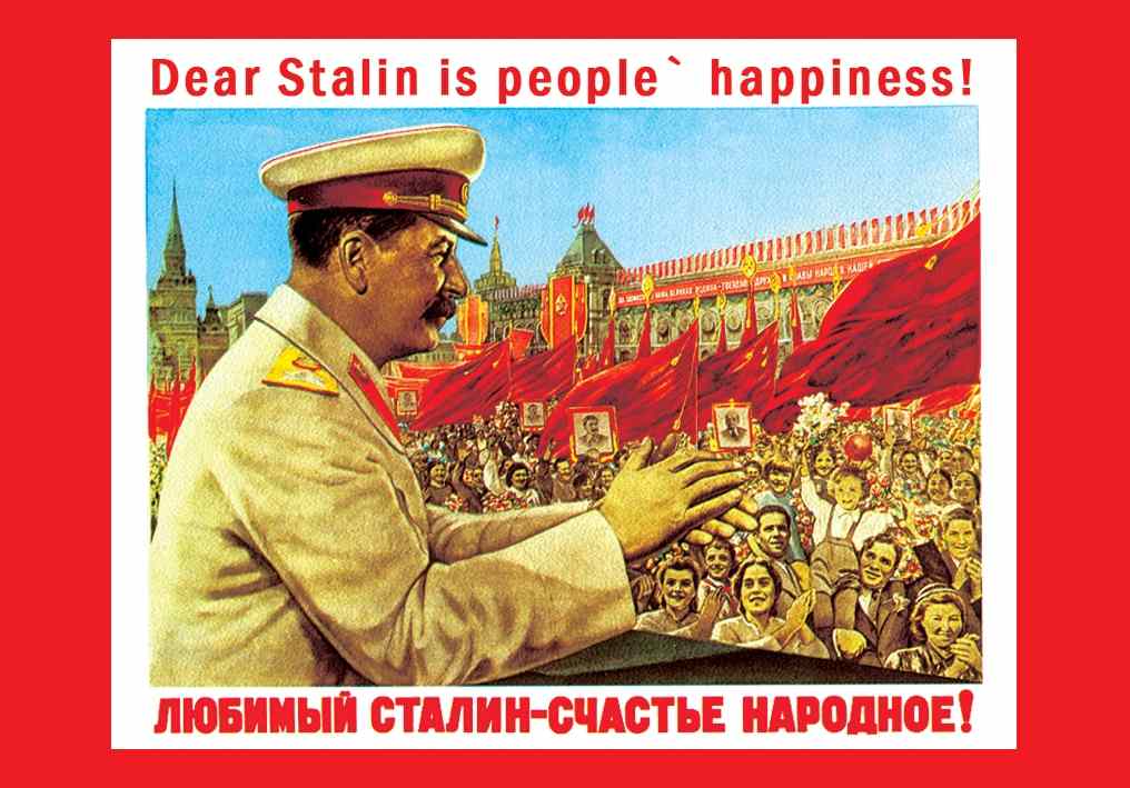 

Магнит АКМ советский плакат Сталин - счастье народное 8 х 5,5 см