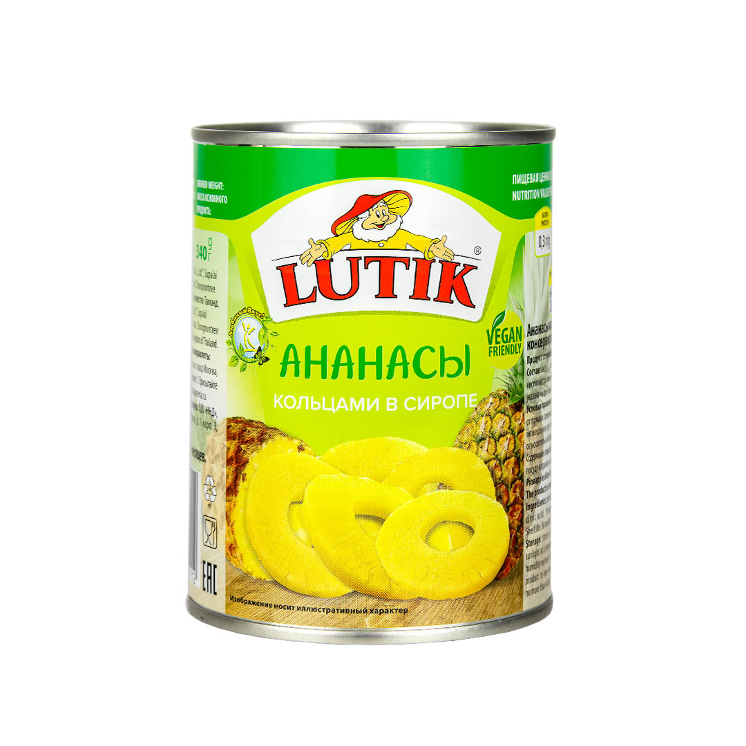 Ананасы Lutik кольцами в сиропе, 580 мл