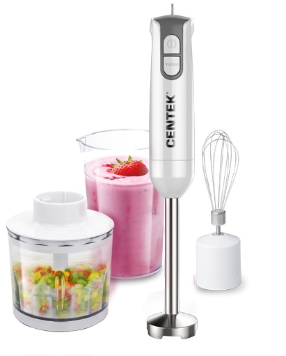 Блендер Centek CT-1336, 800Вт DC мотор, стальная насадка, стакан 600мл, чоппер, венчик