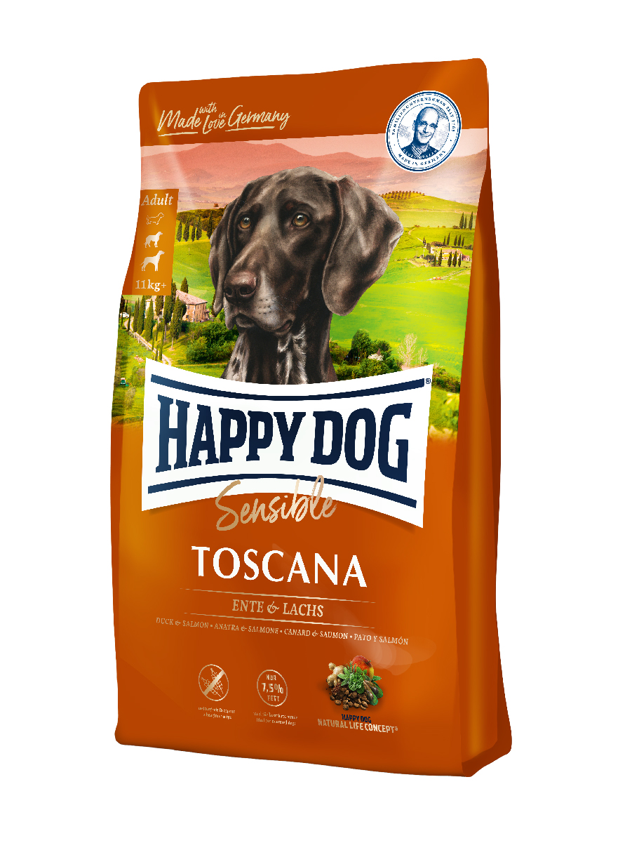 фото Сухой корм для собак happy dog supreme sensible toscana, утка, лосось, 12,5кг