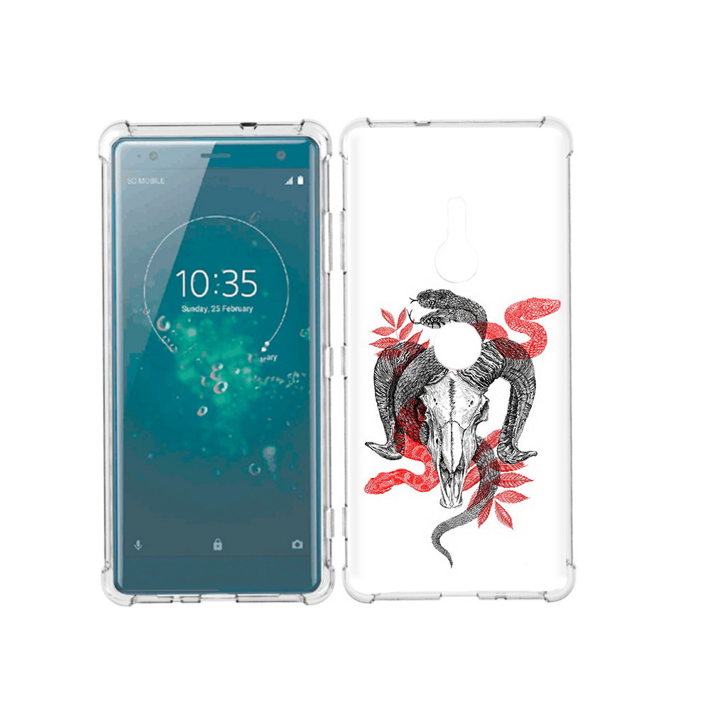 

Чехол MyPads Tocco для Sony Xperia XZ3 змея в черепе рисунок, Прозрачный, Tocco