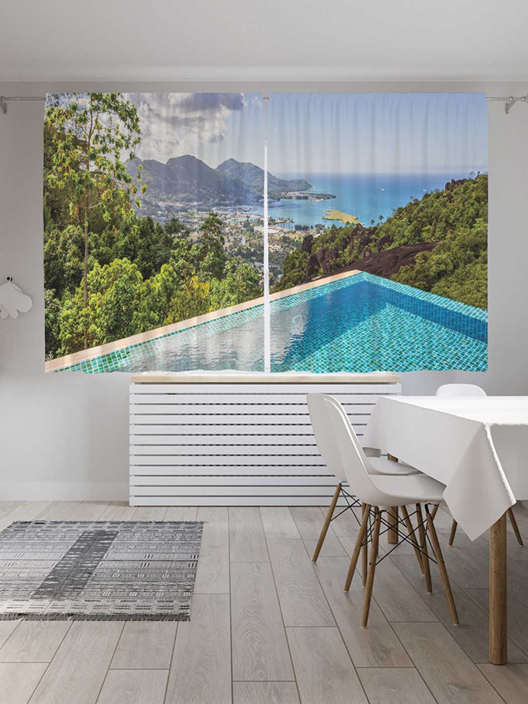 фото Классические шторы joyarty "бассейн вдали от моря", oxford delux, 2 полотна 145x180 см