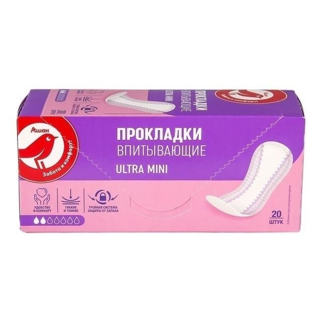 Прокладки гигиенические АШАН Красная птица Ultra Mini 20 шт 160₽