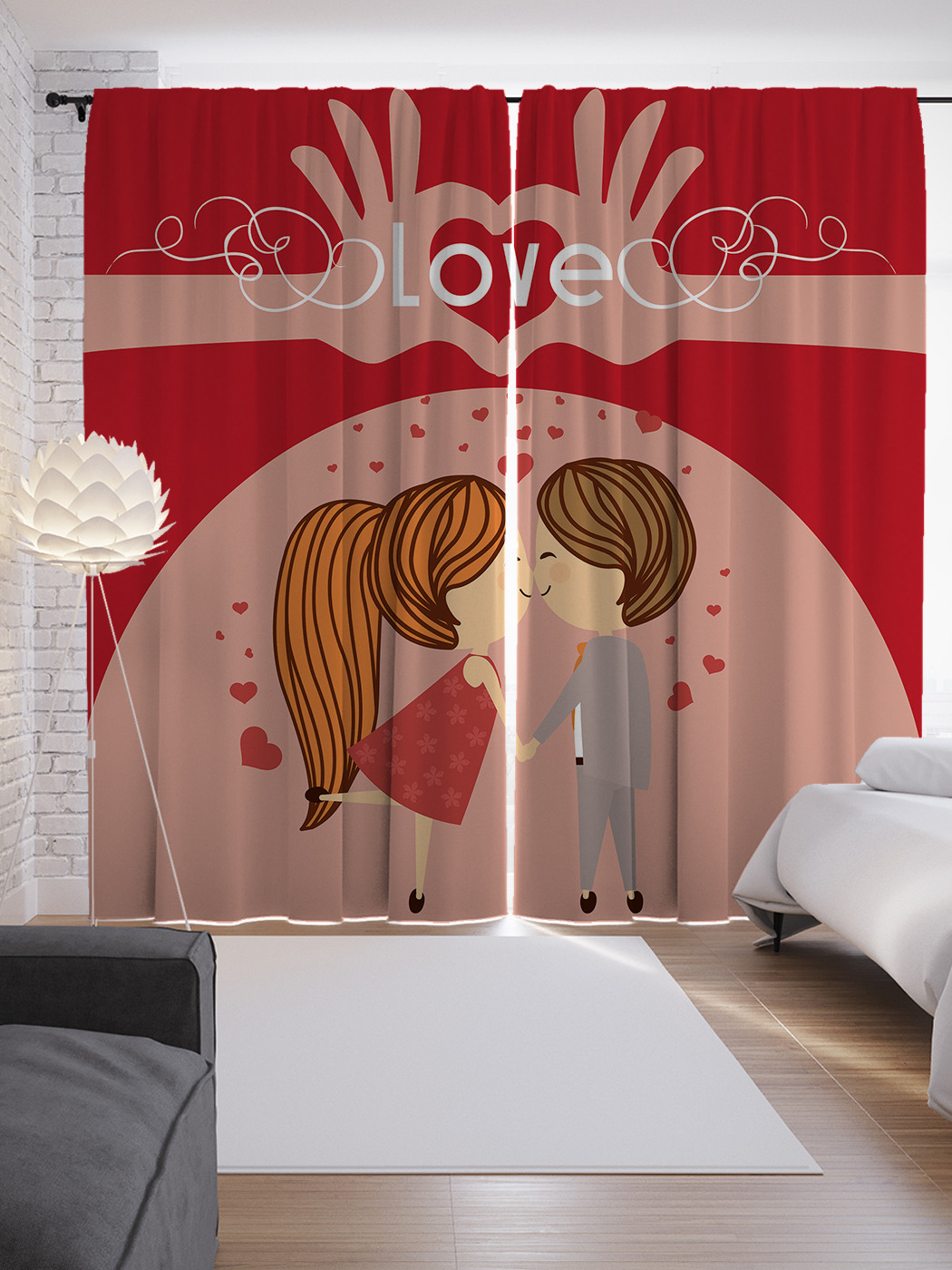 

Шторы с фотопечатью "My love" из сатена, 290х265 см, серия 154- 1