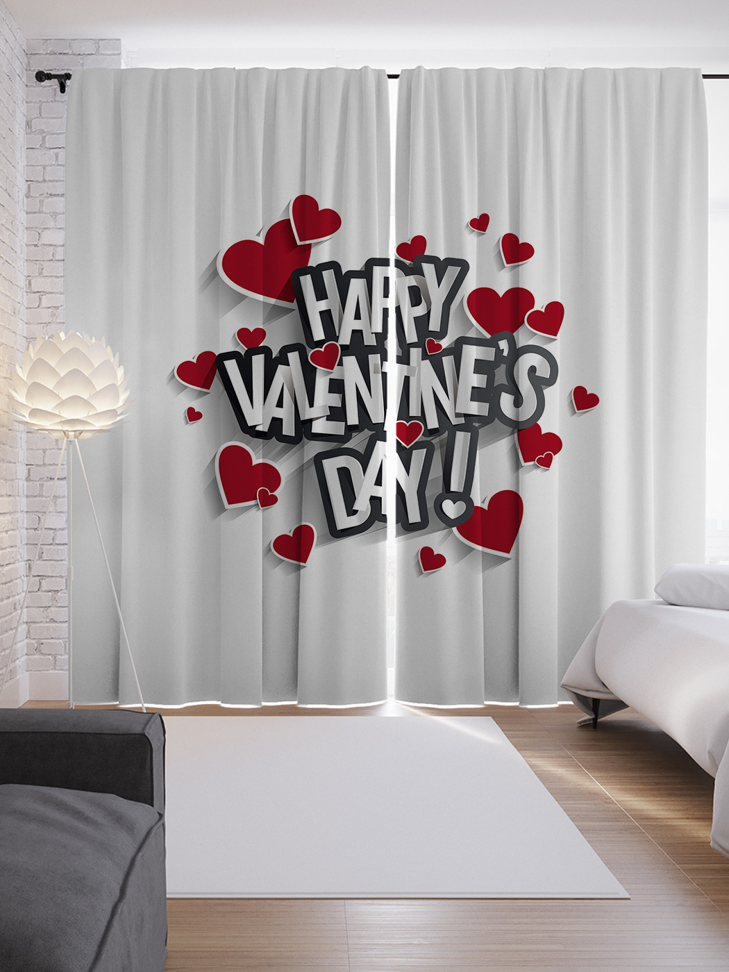 

Шторы с фотопечатью "Happy Valentines day" из сатена, 290х265 см