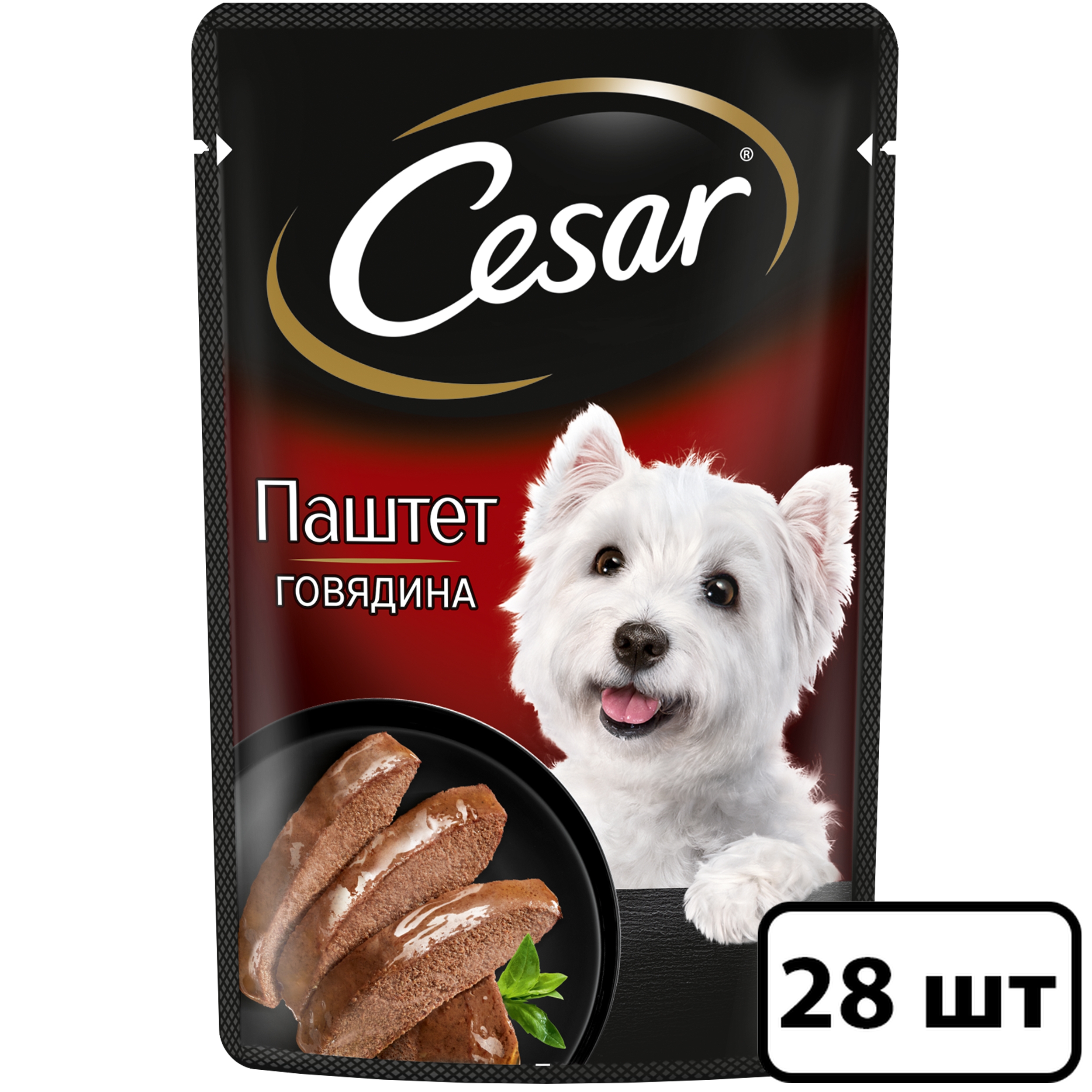 Влажный корм для собак Cesar, паштет с говядиной, 28 шт по 80 г