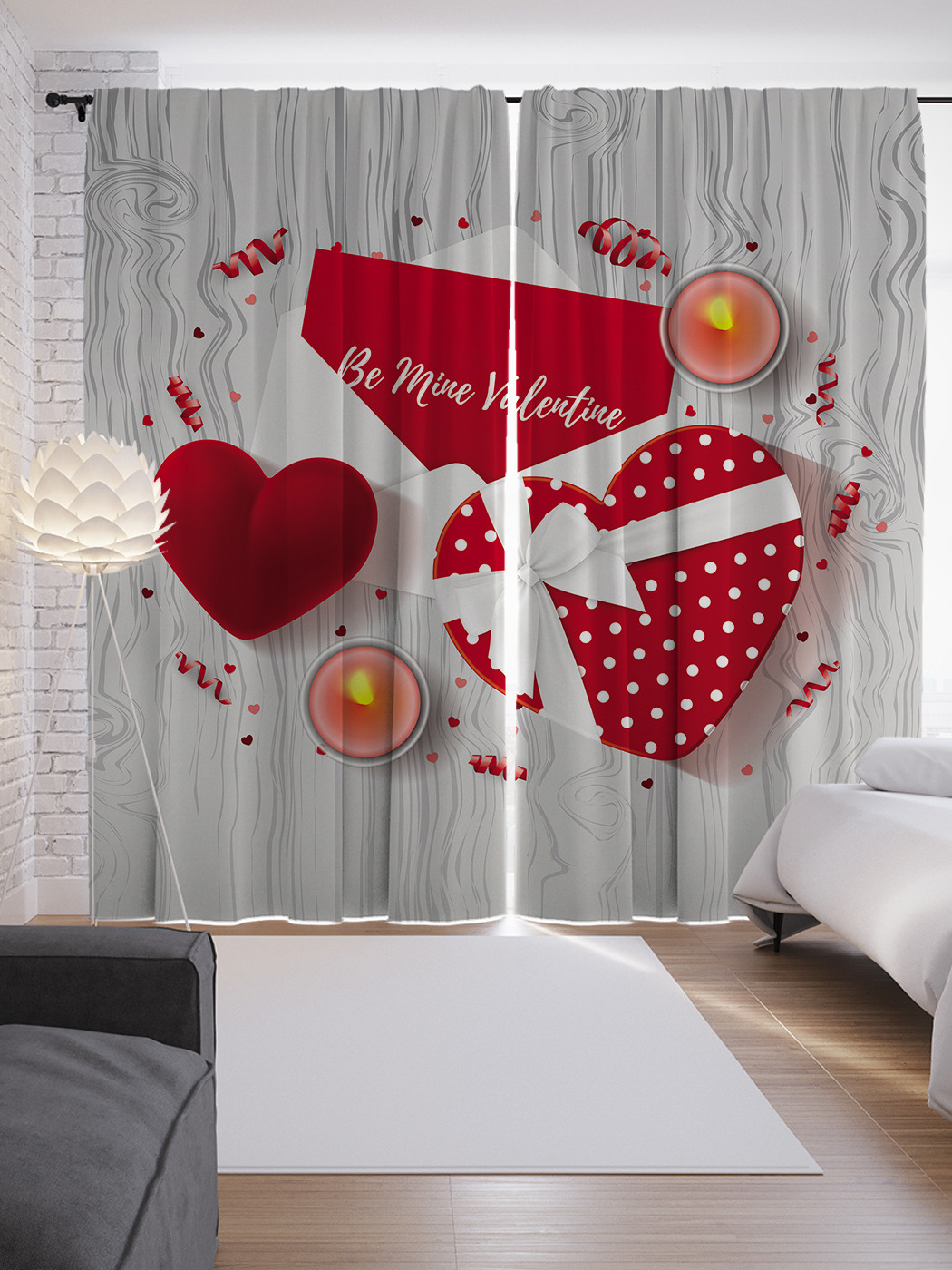

Шторы с фотопечатью "Будь моим Валентином" из сатена, 290х265 см