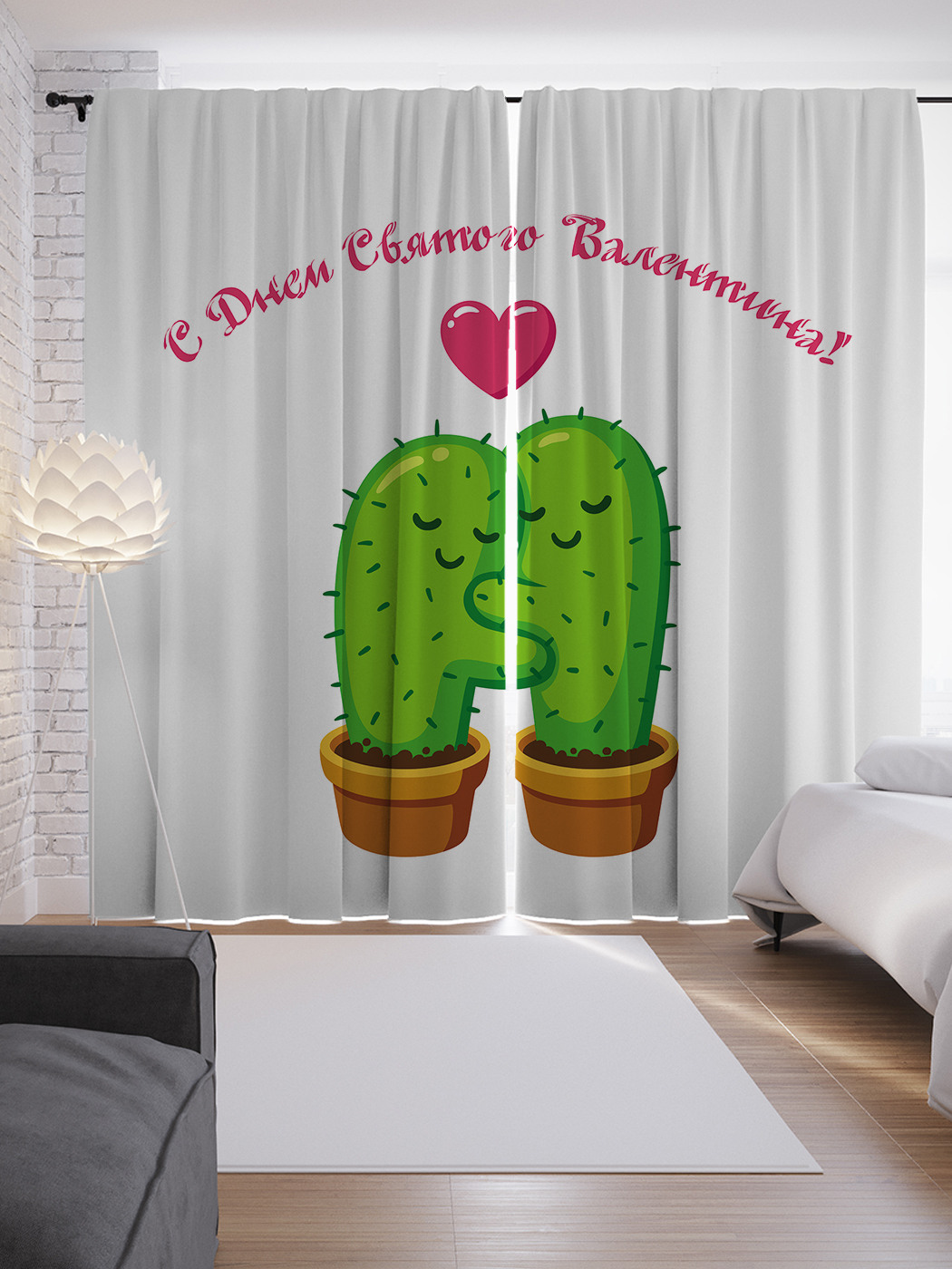 

Шторы с фотопечатью "В день влюбленных" из сатена, 290х265 см, серия 152- 1