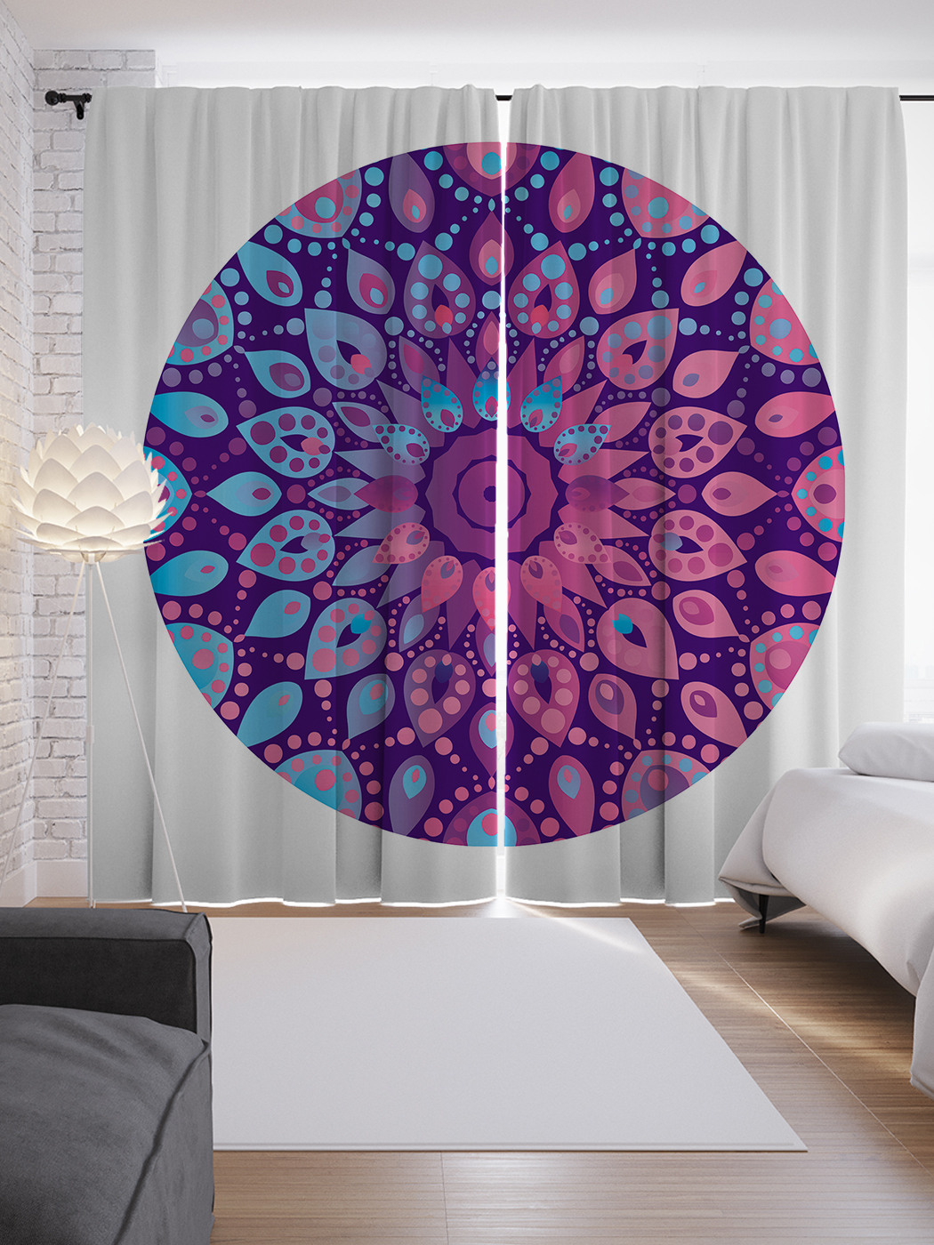 

Шторы с фотопечатью "Фиолетовая мандала" из сатена, 290х265 см