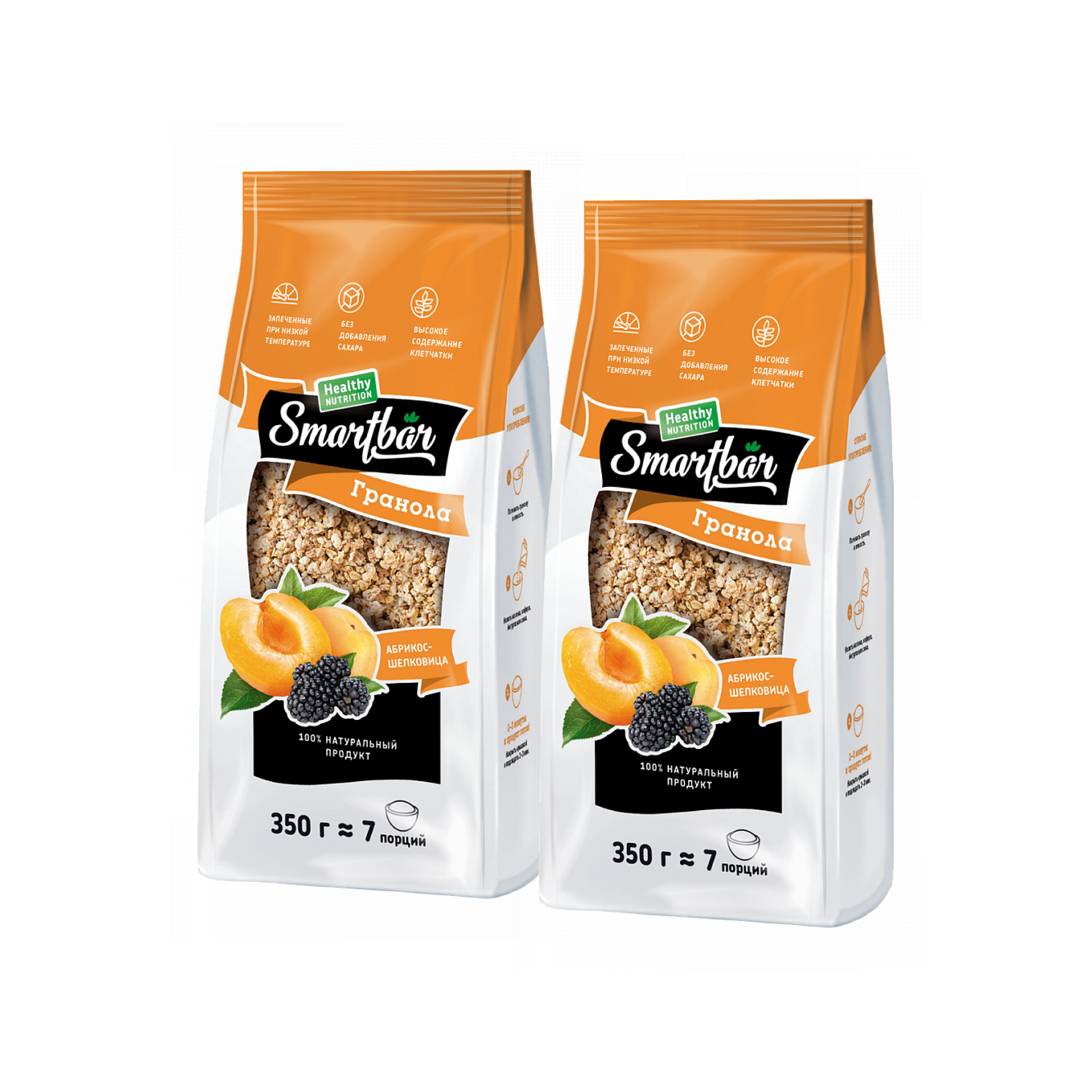 

Гранола SmartBar "С абрикосом и шелковицей", 2 шт. х 350 г, Healthy Nutrition