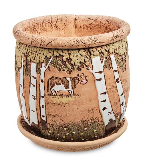 

Цветочный горшок Art East Березки ZLC-152-L 2,5 л бежевый коричневый белый 1 шт., Березки