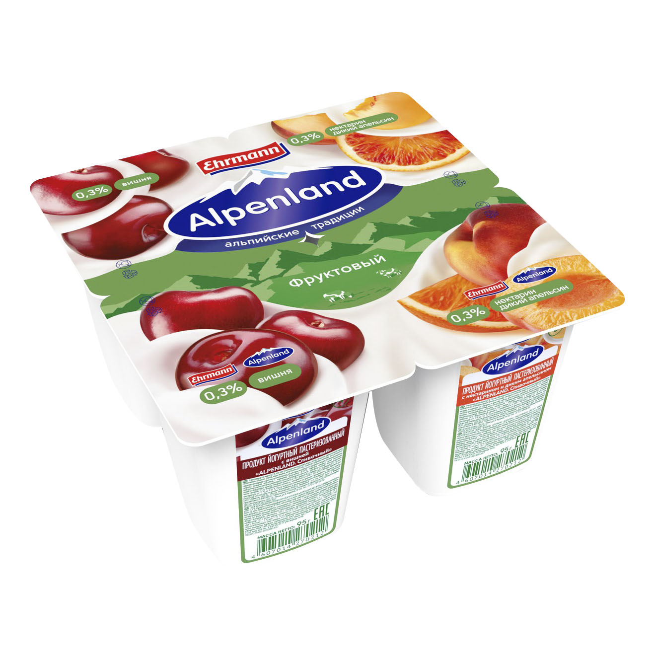

Йогуртный продукт Alpenland вишня-нектарин-дикий апельсин 0,3% БЗМЖ 95 г