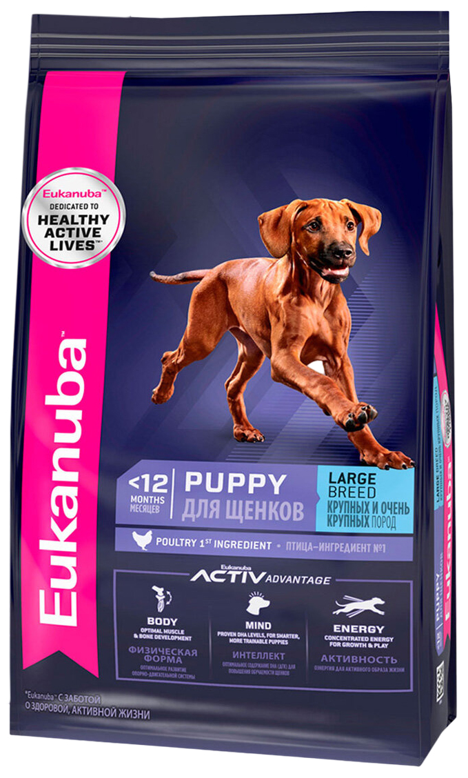 

Сухой корм для собак Eukanuba для щенков крупных пород, курица, 2 шт по 3 кг