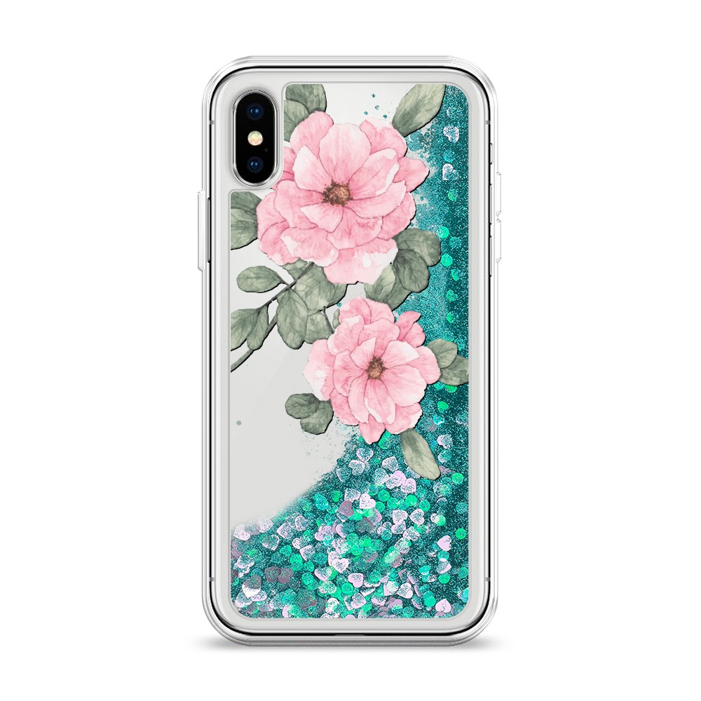 

Жидкий чехол с блестками "Акварельные розовые цветы" на Apple iPhone X (10), 11095-1
