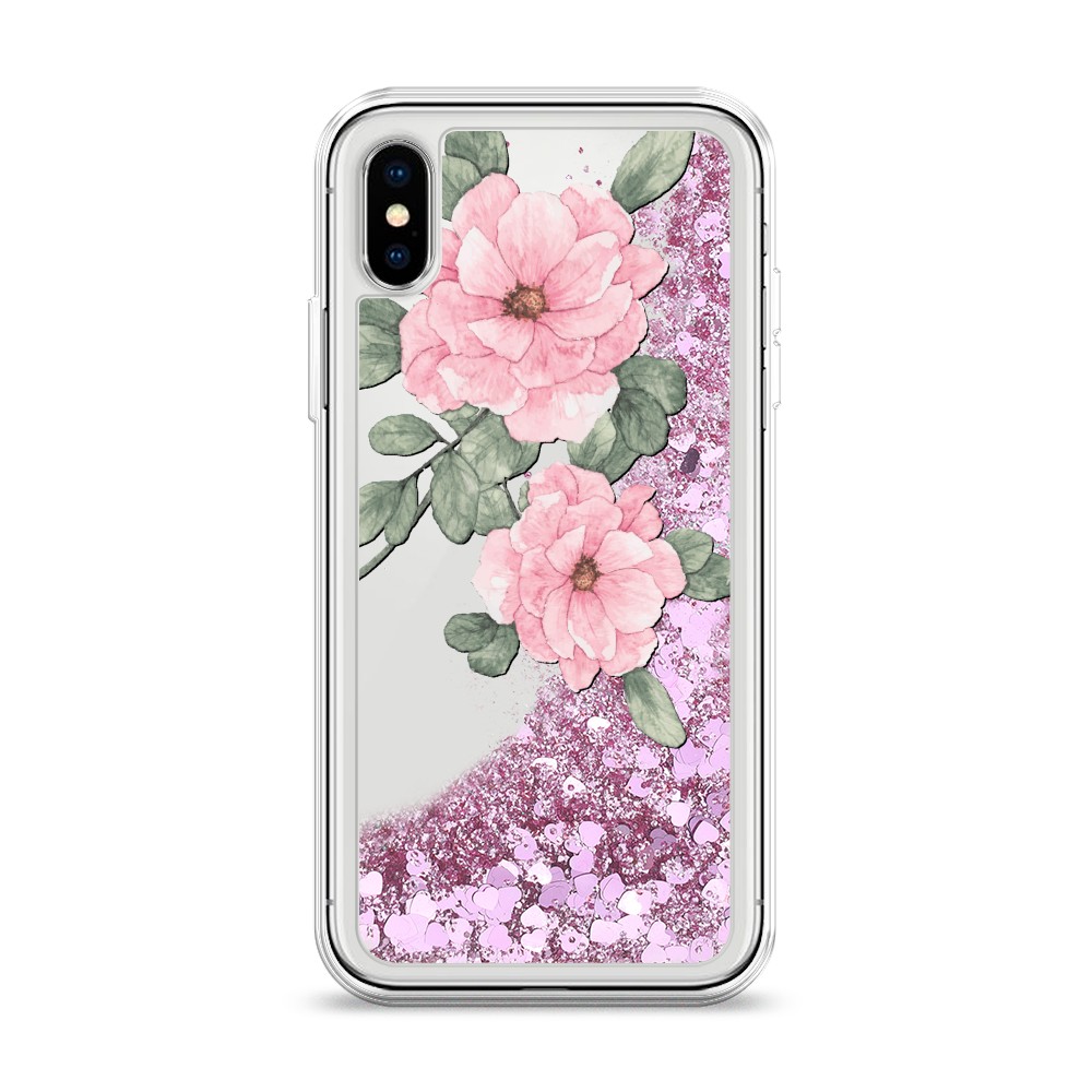 

Жидкий чехол с блестками "Акварельные розовые цветы" на Apple iPhone X (10), 11094-1
