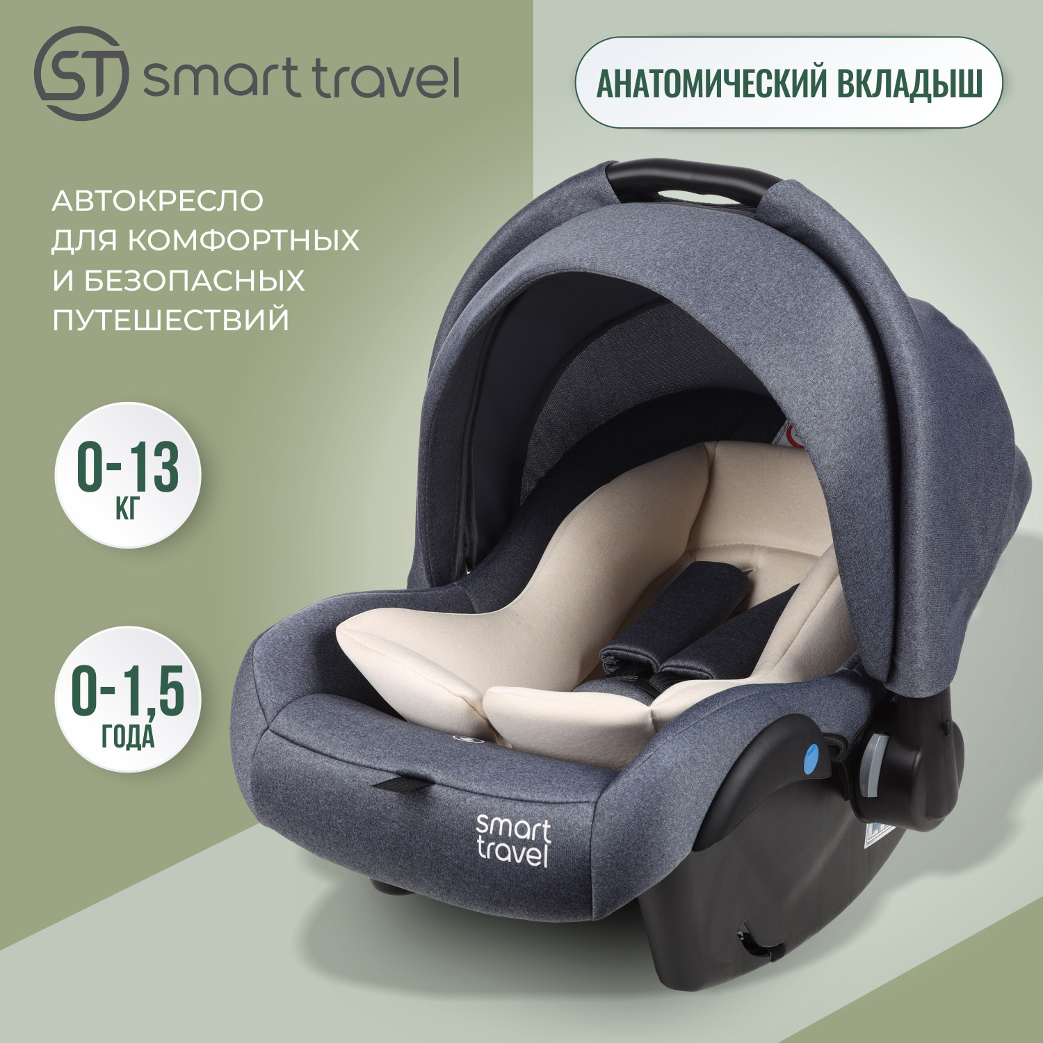 Детское автокресло Smart Travel First lux, группа 0+, до 1,5 лет, до 13 кг, blue форма для запекания luminarc smart cuisine 38х23см n3486