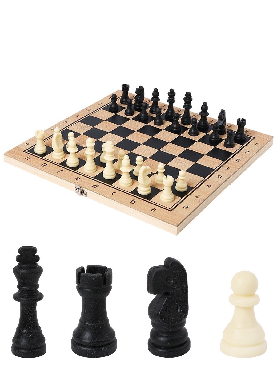 

Шахматы, нарды, шашки деревянные 3 в 1 (поле 29 см) фигуры из пластика