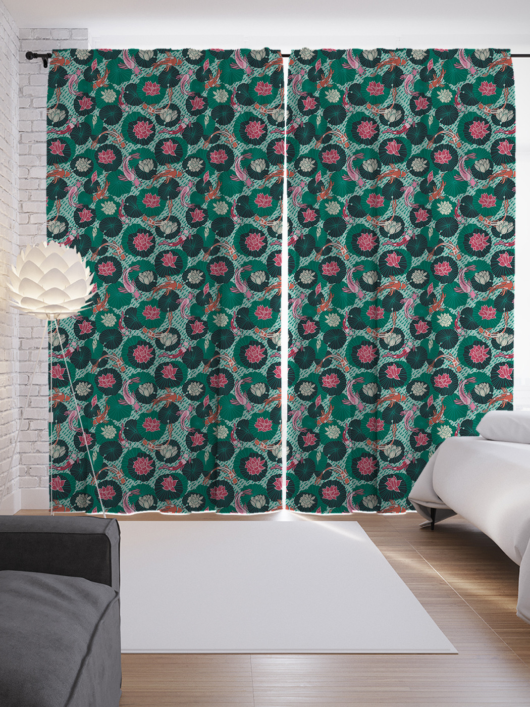 

Шторы с фотопечатью "Водная жизнь" из сатена, 290х265 см