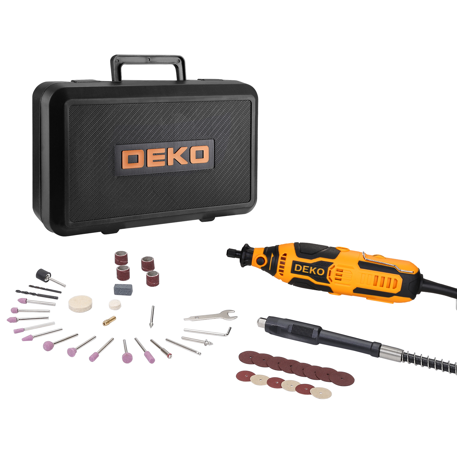 Электрический гравер в наборе Deko DKRT200E 43 tools + case 063-1411 гравер сетевой deko dkrt200e 063 1411 200 вт гибкий вал в комплекте