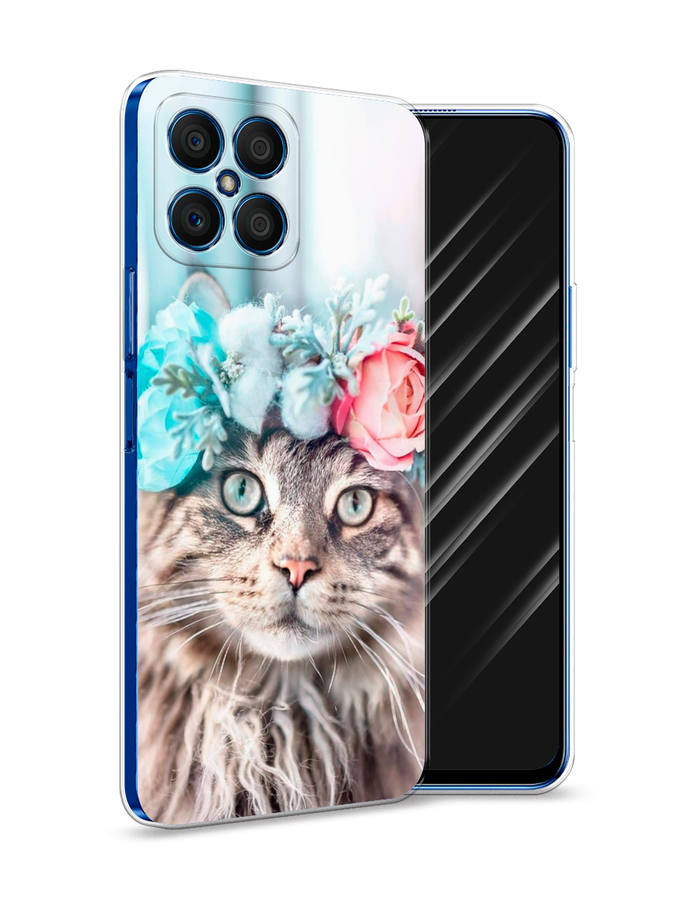 

Чехол Awog на Honor X8 "Кот в венке", Серый;голубой;розовый, 6107650-2
