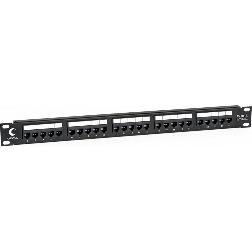 

Патч-панель Cabeus 1U, 25 портов, RJ-11 6P4C, PL-25-TEL-Toolless