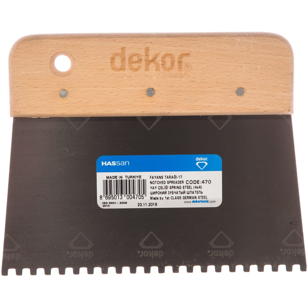 

Широкий шпатель DEKOR 170х80 мм, зуб 4х4 мм деревянная ручка 470
